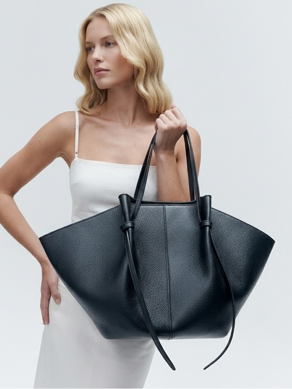 Black Knot-Handle Tote Bag